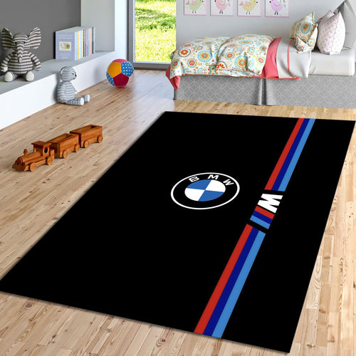 BMW M Power Area Rug Blue and Red Racing Stripe Floor Mat Modern
