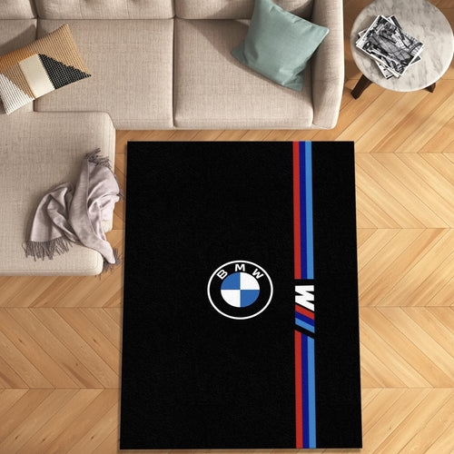 BMW M Power Area Rug Blue and Red Racing Stripe Floor Mat Modern