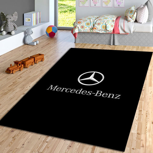 Mercedes-Benz Logo Area Rug Sleek Black and Silver Floor Mat