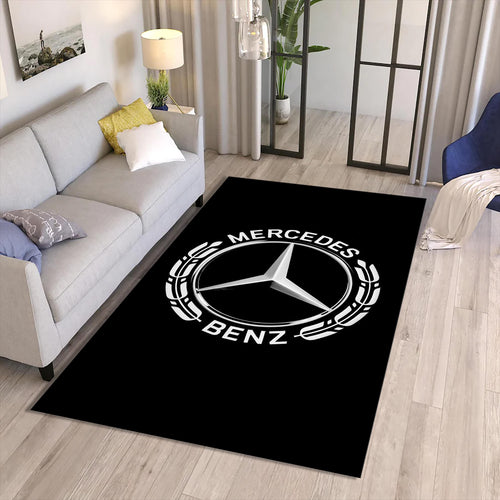 Mercedes-Benz Logo Area Rug Classic White and Black Floor Mat