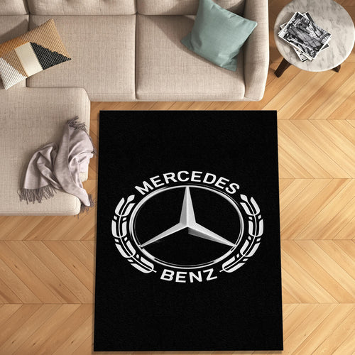 Mercedes-Benz Logo Area Rug Classic White and Black Floor Mat