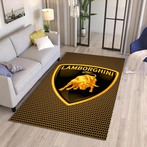 Lamborghini Logo Area Rug Gold Raging Bull Sports Car Floor Mat