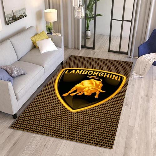 Lamborghini Logo Area Rug Gold Raging Bull Sports Car Floor Mat