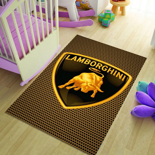 Lamborghini Logo Area Rug Gold Raging Bull Sports Car Floor Mat