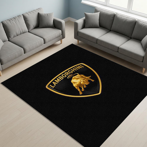 Lamborghini Logo Area Rug Gold Raging Bull Sports Car Floor Mat
