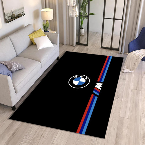 BMW M Power Area Rug Blue and Red Racing Stripe Floor Mat Modern