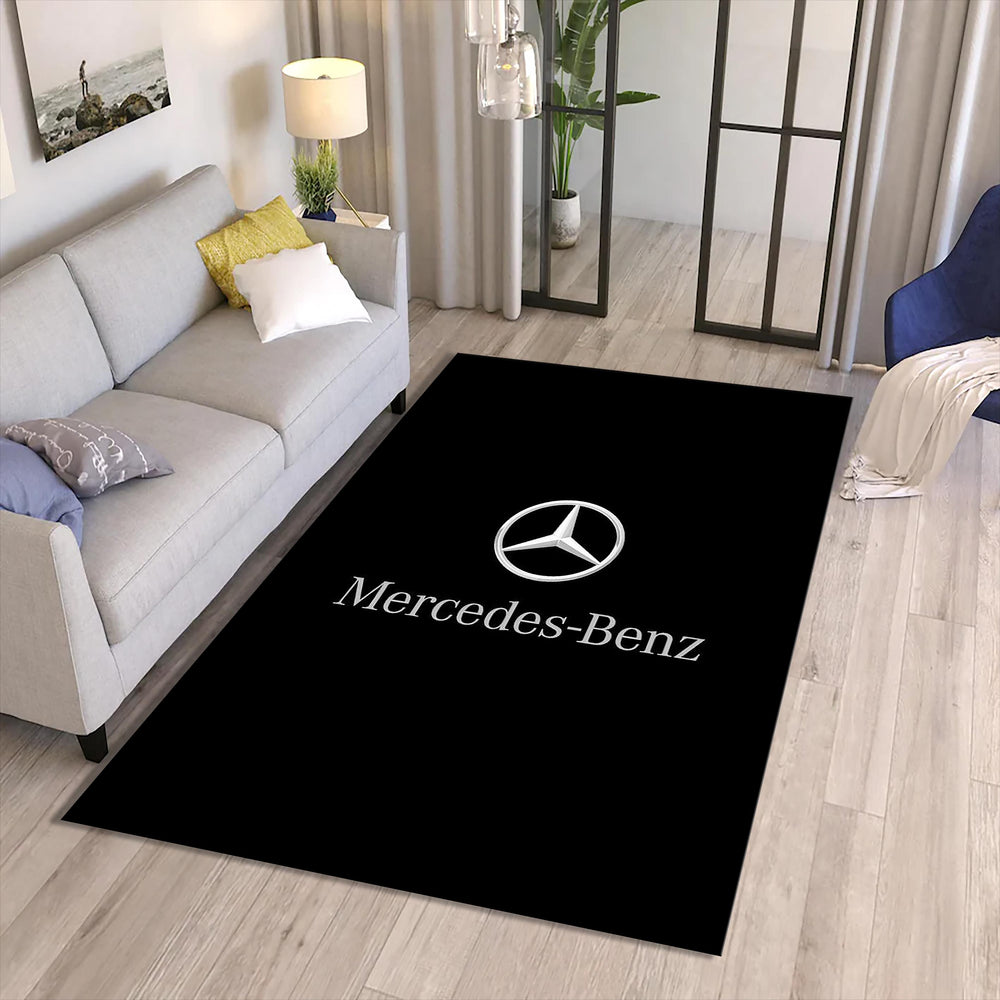 Mercedes-Benz Logo Area Rug Sleek Black and Silver Floor Mat