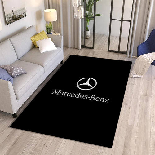 Mercedes-Benz Logo Area Rug Sleek Black and Silver Floor Mat
