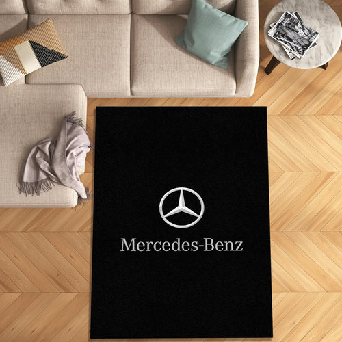Mercedes-Benz Logo Area Rug Sleek Black and Silver Floor Mat