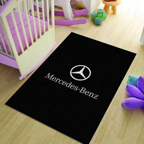 Mercedes-Benz Logo Area Rug Sleek Black and Silver Floor Mat
