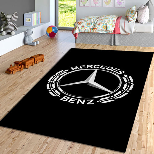 Mercedes-Benz Logo Area Rug Classic White and Black Floor Mat