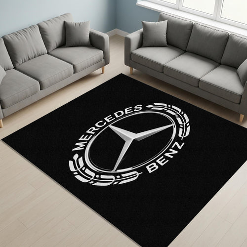 Mercedes-Benz Logo Area Rug Classic White and Black Floor Mat