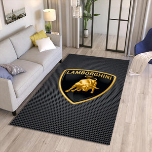 Lamborghini Logo Area Rug Gold Raging Bull Sports Car Floor Mat