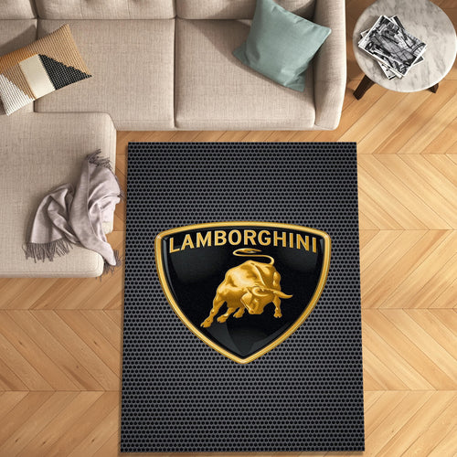 Lamborghini Logo Area Rug Gold Raging Bull Sports Car Floor Mat