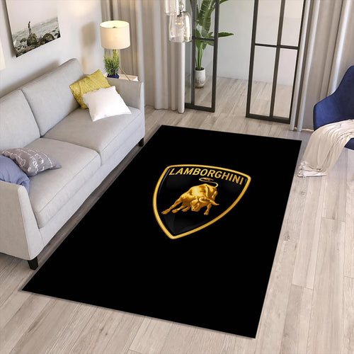Lamborghini Logo Area Rug Gold Raging Bull Sports Car Floor Mat