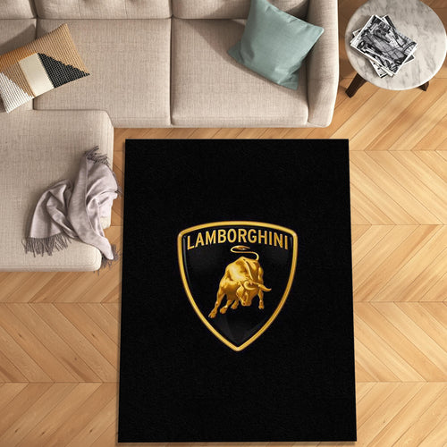 Lamborghini Logo Area Rug Gold Raging Bull Sports Car Floor Mat