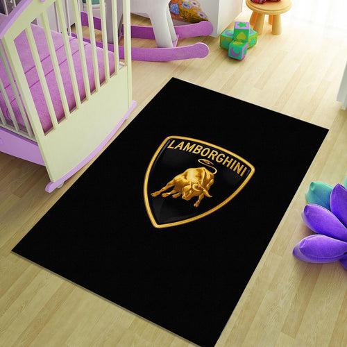 Lamborghini Logo Area Rug Gold Raging Bull Sports Car Floor Mat