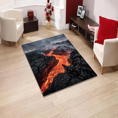 Lava River 3D Illusion Area Rug Red Volcano Statement Living Room