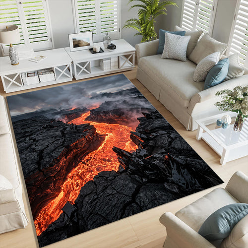 Lava River 3D Illusion Area Rug Red Volcano Statement Living Room