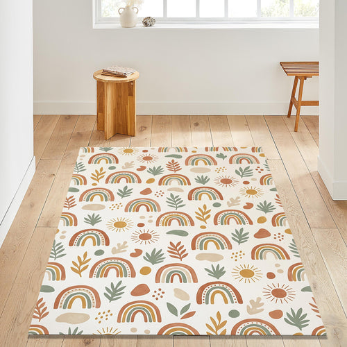 Boho Rainbow Nursery Rug, Neutral Terracotta Kids Room Decor