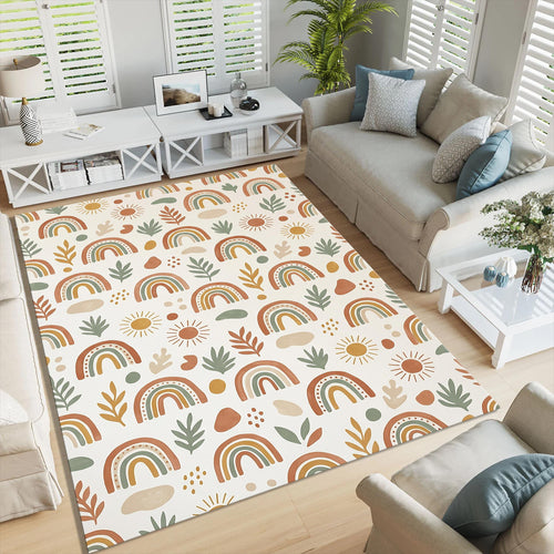 Boho Rainbow Nursery Rug, Neutral Terracotta Kids Room Decor