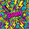 Neon Comic Book Rug, Pop Art Gamer Decor, Kids Playroom Rug, Cool