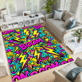 Neon Comic Book Rug, Pop Art Gamer Decor, Kids Playroom Rug, Cool