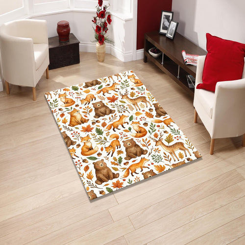 Woodland Animals Nursery Rug Forest Fox Bear Deer Kids Playroom