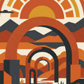 Retro Boho Arch Area Rug, Mid Century Modern Sun Decor