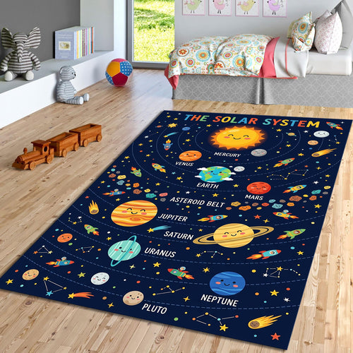 Solar System Educational Kids Rug Space Planets Playroom Nursery