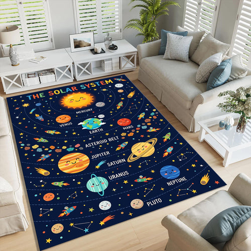 Solar System Educational Kids Rug Space Planets Playroom Nursery