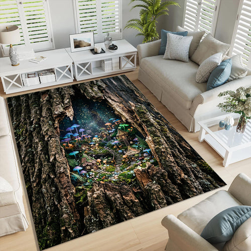 Magic Fairy Village Area Rug Enchanted Tree Hollow Floor Mat 3D