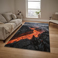 Lava River 3D Illusion Area Rug Red Volcano Statement Living Room