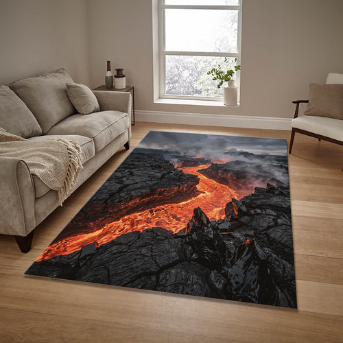 Lava River 3D Illusion Area Rug Red Volcano Statement Living Room