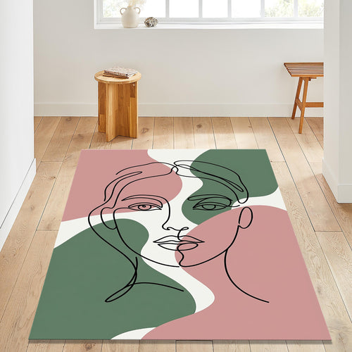 Abstract One Line Face Rug, Minimalist Portrait Area Rug, Modern