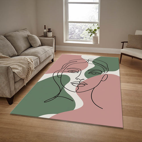 Abstract One Line Face Rug, Minimalist Portrait Area Rug, Modern
