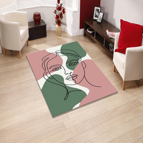 Abstract One Line Face Rug, Minimalist Portrait Area Rug, Modern