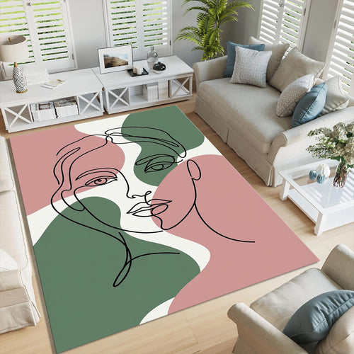 Abstract One Line Face Rug, Minimalist Portrait Area Rug, Modern