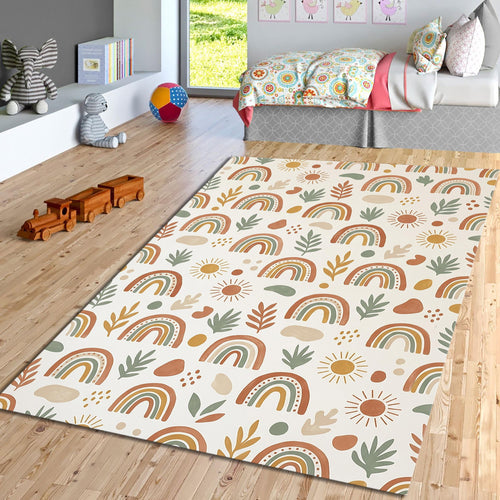 Boho Rainbow Nursery Rug, Neutral Terracotta Kids Room Decor