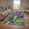 Grey Pop Art Comic Rug, Colorful Boom Gamer Decor, Fun Kids