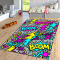 Grey Pop Art Comic Rug, Colorful Boom Gamer Decor, Fun Kids
