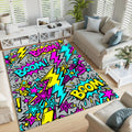 Grey Pop Art Comic Rug, Colorful Boom Gamer Decor, Fun Kids