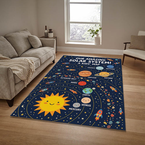 Solar System Planets Area Rug Kids Bedroom Playroom Educational