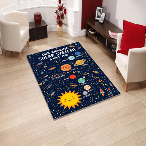 Solar System Planets Area Rug Kids Bedroom Playroom Educational