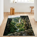 Ancient Mayan Jungle Area Rug Tropical Waterfall Living Room