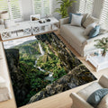 Ancient Mayan Jungle Area Rug Tropical Waterfall Living Room