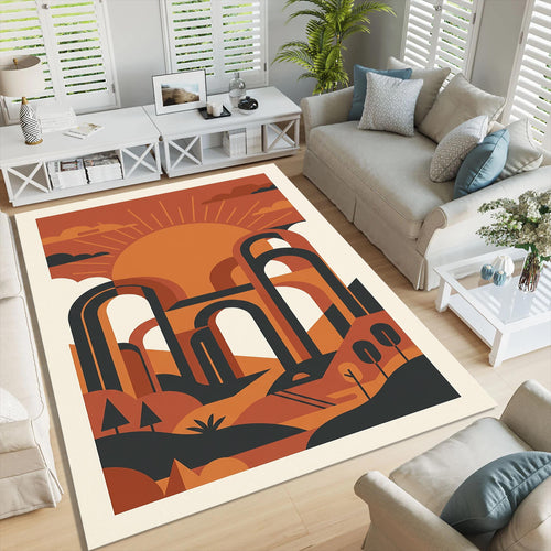 Mid Century Modern Area Rug Geometric Arch Boho Living Room