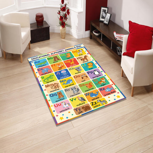 Alphabet Animals Educational Rug Kids Playroom Nursery Learning