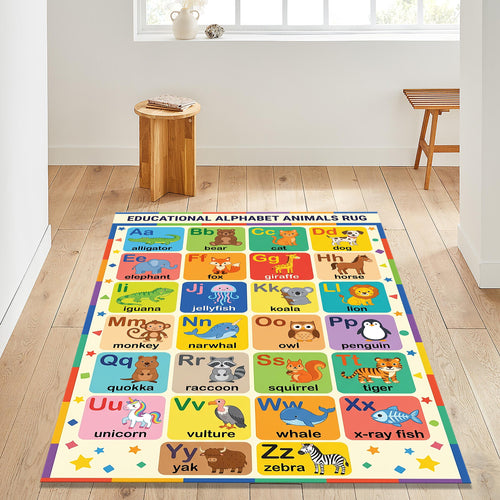 Alphabet Animals Educational Rug Kids Playroom Nursery Learning