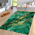 Emerald Green Gold Marble Area Rug Luxury Abstract Living Room